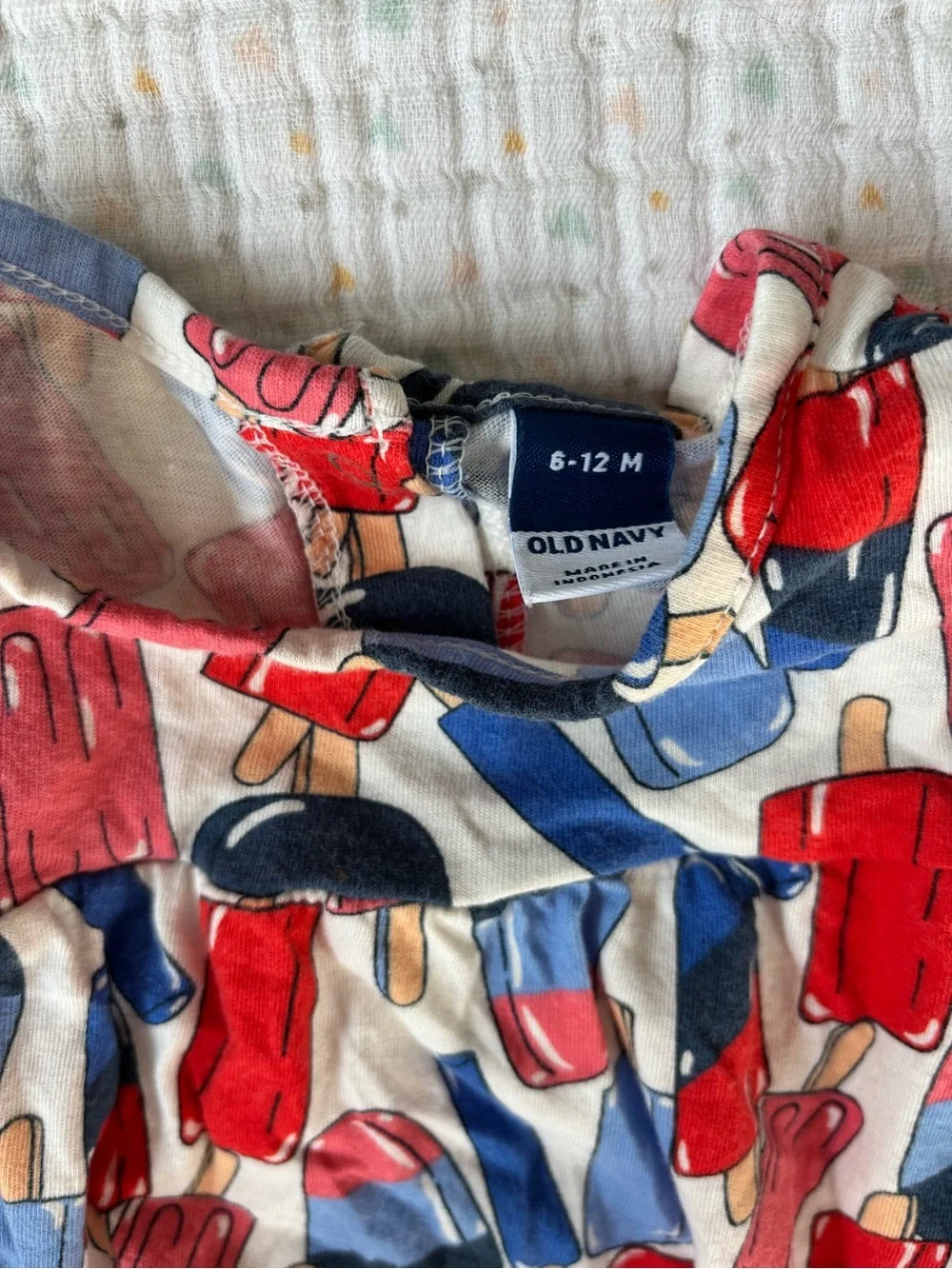 Old Navy Cream Popsicle Print Romper with Red and Blue Accents